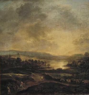 Hilly landscape at sunset, Aert van der Neer